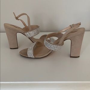 Suede Nude Rim-stone Heels